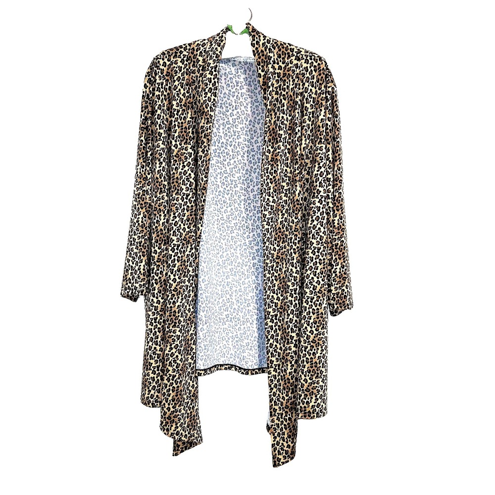 Peter Nygard Women Cardigan 2X 3X Tan Leopard Print Animal Office Career Work